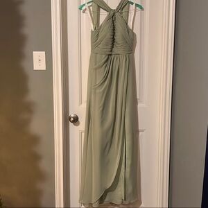 Elegant Dusty Sage Green Azazie halter neck line Maxi Dress